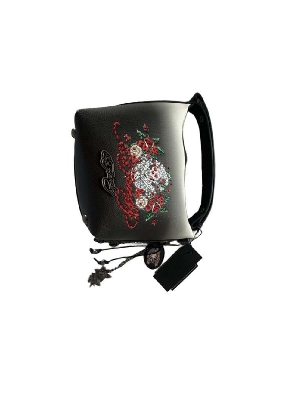 Ed Hardy Love Kills Slowly Ombre Black and White Embellished Shoulder Bag